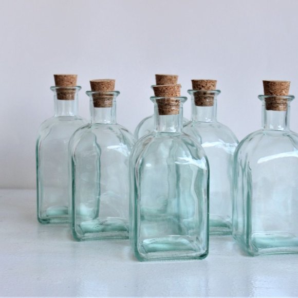 Vintage Glass Bottle With Cork, 8 Ounce, Reycled Spanish Glass, One - Picture 1 of 8